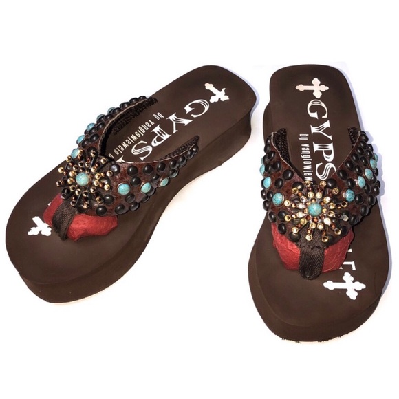 GYPSY SOULE TURQUOISE FLIP FLOPS - Picture 1 of 7